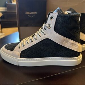 NIB Zadig & Voltaire High Flash Leo Suede Sneakers Black Sz EU 39 US 8
